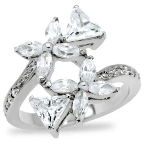 High polished (no plating) Stainless Steel Ring with AAA Grade CZ in Clear for Women Style TK196